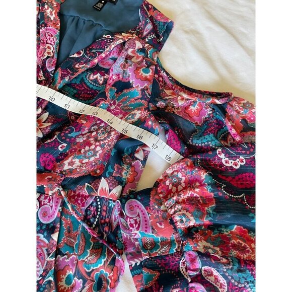 Aqua Women's Boho Dress Size M Floral Cold Shoulder Sheer Sleeves V-Neck Pockets - Picture 10 of 12